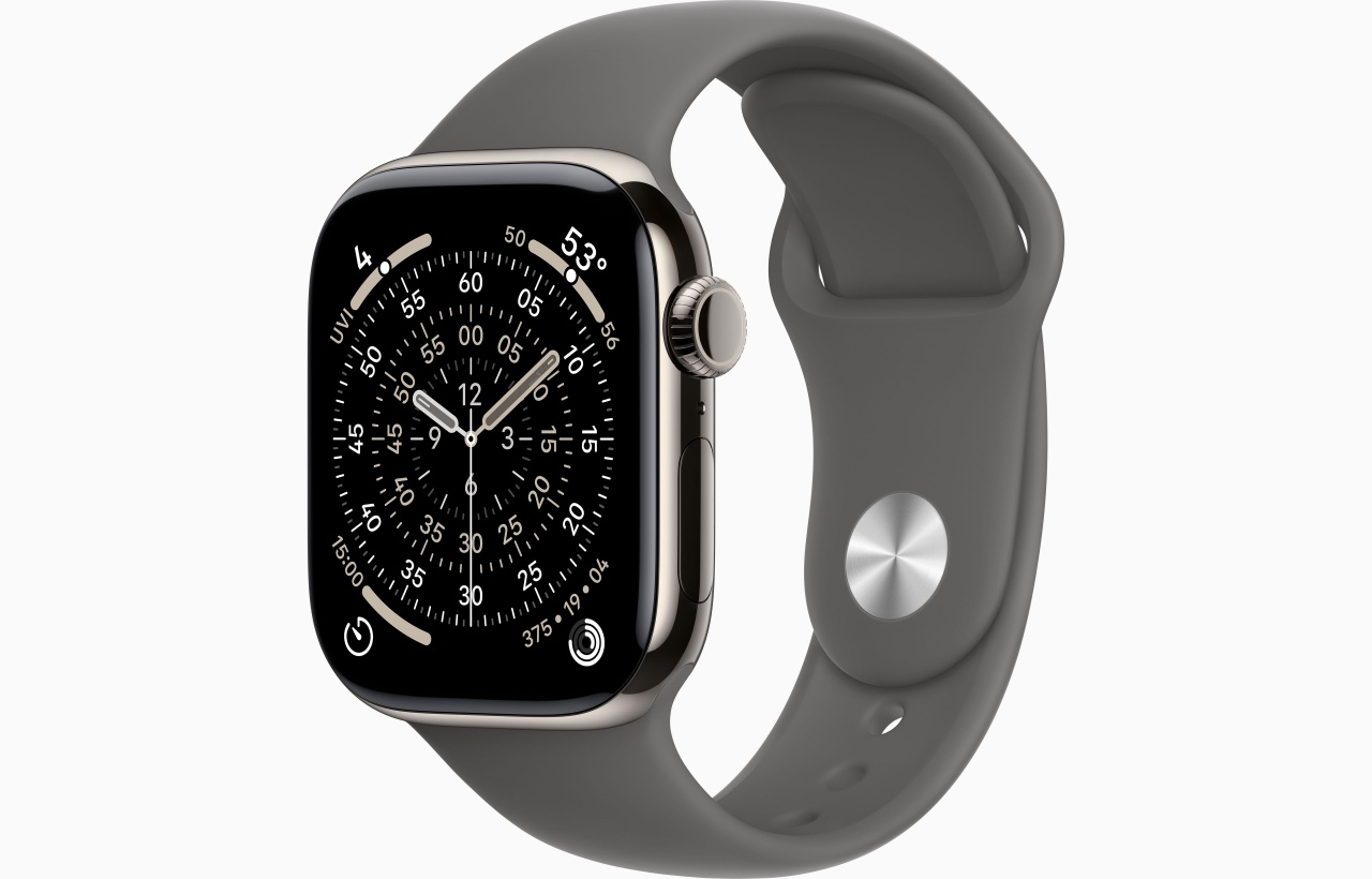 Apple Watch Series 11 GPS + Cellular 42mm Natural Titanium Case with Stone Grey Sport Band